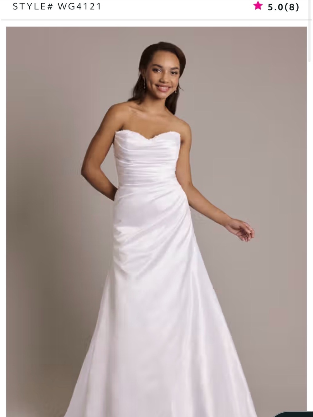 David's Bridal White Strapless Satin Sweetheart A-Line Gown